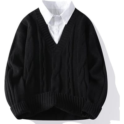 Herfst en Winter Nieuwe Shirtkraag Heren- en Dames Casual Trendy Fake Tweedelig Trui XL white