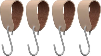 S-haakje Wit + leren hanger: NATUREL - Maat M - set van 4 (S-haakjes - kapstokhaakje - handdoekhaakje - kapstokhaak - ophanghaken - S-haken)