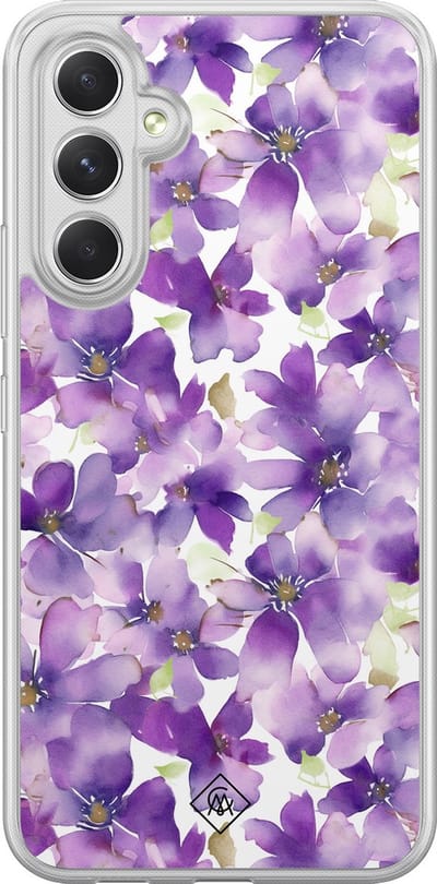 Casimoda® hoesje - Geschikt voor Samsung Galaxy A54 - Floral Violet - 2-in-1 case - Schokbestendig - Bloemen - Verhoogde randen - Paars, Transparant