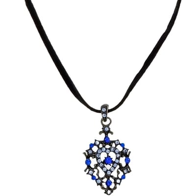 Behave - Ketting - Zwart met blauwe hartvormige hanger - Vintage romantisch