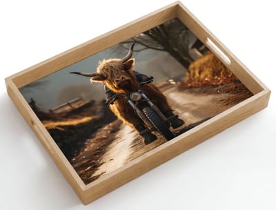Dienblad hout 50x35 cm - Schootdienblad - Schotse hooglander - Sjaal - Bergen - Borrelplank rechthoek - Plateau dienbladen