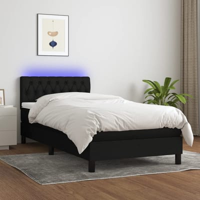 vidaXL - Boxspring - met - matras - en - LED - stof - zwart - 90x190 - cm