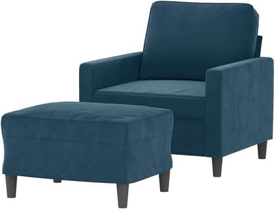 Fauteuil met voetenbank - Zitstoel loungen - Ontspannen lezen - Duurzaam fluweel - 60 cm breed - Blauw