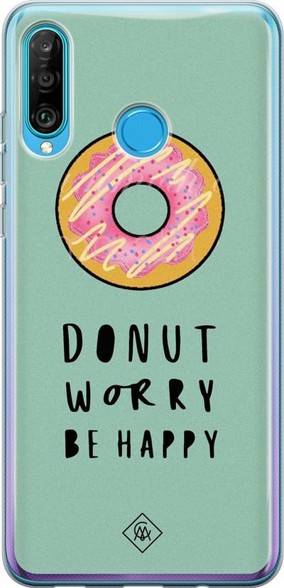 Casimoda® hoesje - Geschikt voor Huawei P30 Lite - Donut Worry - Siliconen/TPU - Soft Case - Roze - Snoep