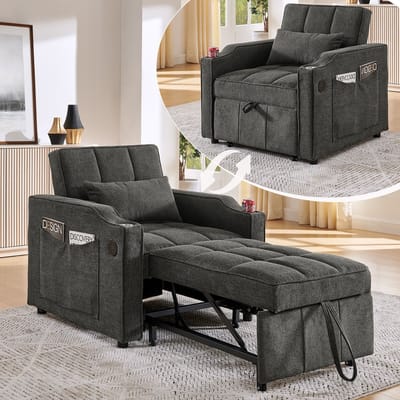 Slaapstoel Slaapbank - 3-In-1 Fauteuilbed Donkergrijs - Met USB En Bekerhouder