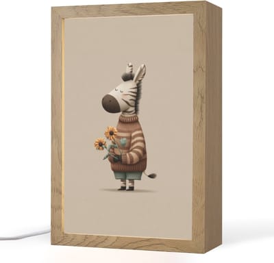 Nachtlampje 20x30 cm - Kinder lampje - Zebra - Zonnebloemen - Warm - Tafellamp kinderkamer - Slaapkamer lamp - Bedlamp kinderen - Kinderlampje stopcontact - Wandlamp babykamer - Nachtlampjes