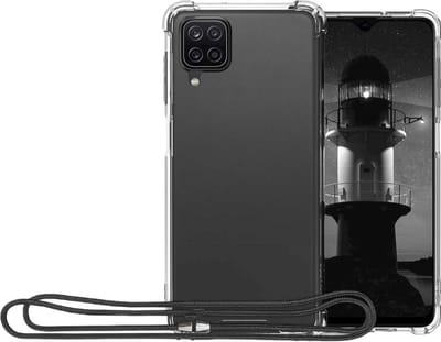 Hoesje Geschikt Voor Samsung Galaxy A12 hoesje met koord transparant Siliconen Zwart – A12 backcover – Hoesje Geschikt Voor Samsung Galaxy A12 case – oTronica koord hoesje Hoesje Geschikt Voor Samsung Galaxy