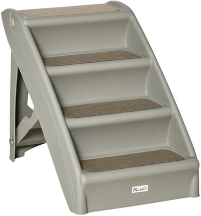 Roossentials Huisdiertrap - Hondentrap - Kattentrap - Huisdierladder - 4 treden - Opvouwbaar - Met antislip tapijten - Grijs - Max. 20 kg