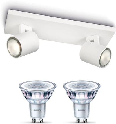 Philips Runner Opbouwspot (Wit) - Warmwit Licht - Plafondspot met 2 Lichtpunten - GU10 - Niet Dimbaar