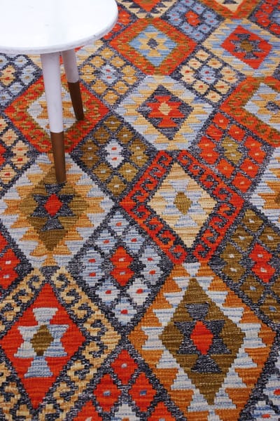 Kleurrijk Tapijt Laagpolig Handgeweven Wollen Vloerkleed - Koho Afghan Kelim 300x214 - 300x214cm- Modern - Woonkamer - Salon - Slaapkamer - Eetkamer