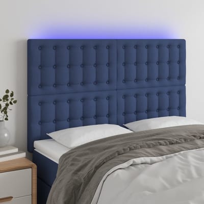 vidaXL - Hoofdbord - LED - 144x5x118/128 - cm - stof - blauw