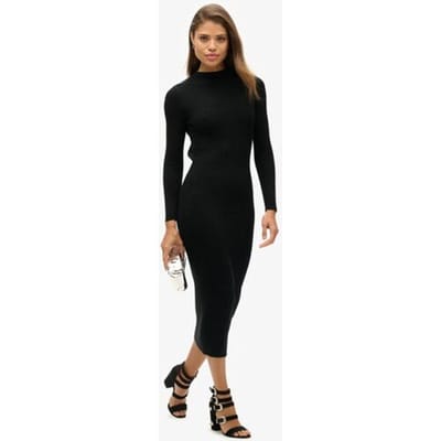 Superdry Rugloze Bodycon Midi-jurk Zwart Grootte: 44