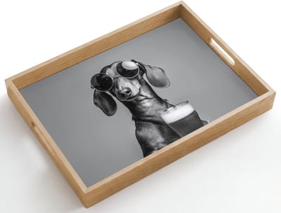 Dienblad hout 50x35 cm - Schootdienblad - Teckel - Bier - Glas - Bril - Borrelplank rechthoek - Plateau dienbladen