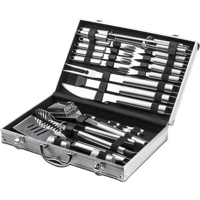 Ensemble d'outils pour barbecue en acier inoxydable avec étui, ustensiles pour griller la viande black