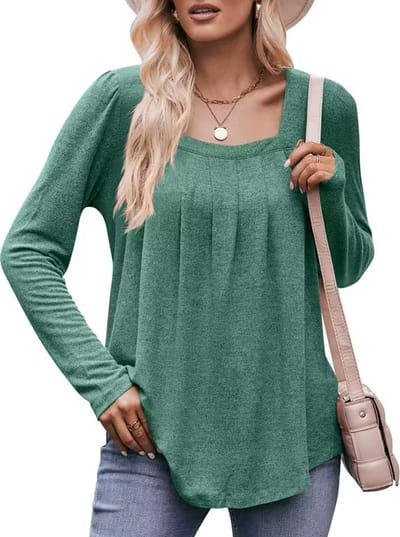 ASTRADAVI Casual Chic - Dames Blouse met Lage Hals - Stijlvolle Top met Geplooide Halslijn - Heather Groen / Small