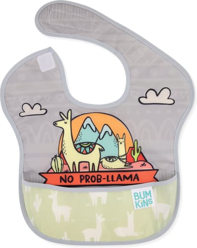 Bumkins - SuperBib Baby Slab – Waterdichte Knoeislab met Opvangbakje – Comfortabele Verstelbare Peuterslab – 6 tot 24 maanden – No Prob-Llama