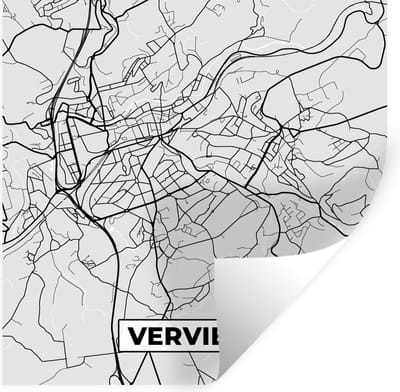 Muurstickers - Sticker Folie - België – Verviers – Stadskaart – Kaart – Zwart Wit – Plattegrond - 100x100 cm - Plakfolie - Muurstickers Kinderkamer - Zelfklevend Behang XXL - Zelfklevend behangpapier - Stickerfolie