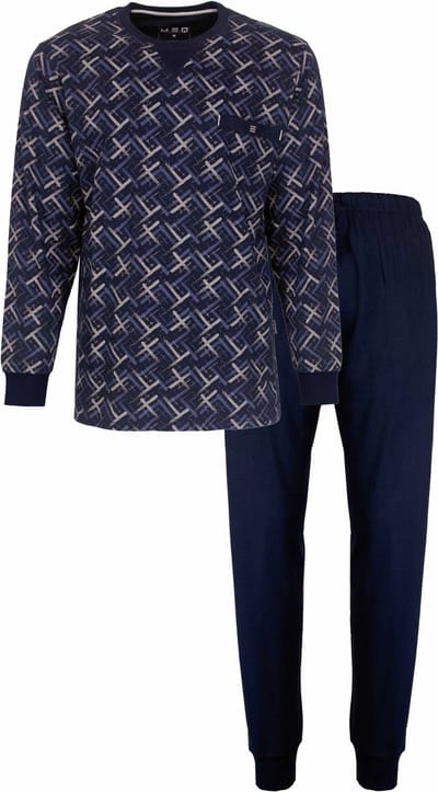 MEQ Heren Pyjama - Geprint Dessin - Katoen - Donker Blauw - Maat 3XL