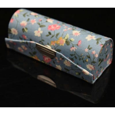 Vrouwen Make-up Opbergdoos Lippenstift Doos Met Spiegel Bloem Afdrukken Enkele Lippenstift Opbergdoos Cosmetische Zakken blauw