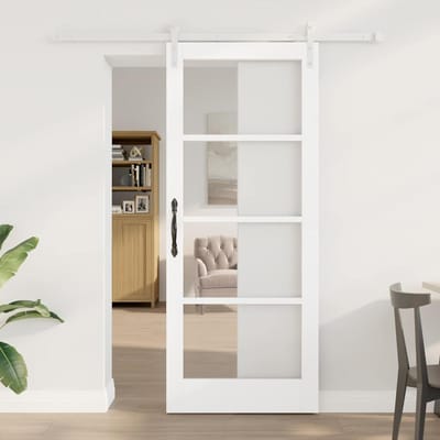 vidaXL - Schuifdeur - ORKDAL - Wit - 83 - x - 202 - cm - Massief - grenenhout - en - glas