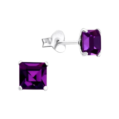 Aramat Jewels - Zilveren kristallen oorstekers vierkant - paars -6mm