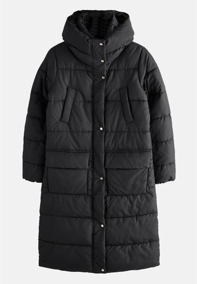 Next - Dames - Douchebestendige gewatteerde petite jas met capuchon - Petite - Zwart