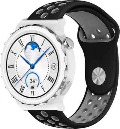 Strap-it Ademend siliconen sport bandje - geschikt voor Huawei Watch GT 3 Pro 43mm / GT 3 42mm / GT 2 42mm - zwart/grijs