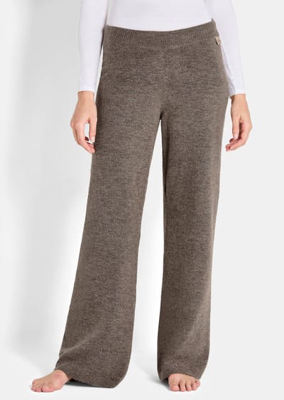 Wijde tricot broek met brede elastische tailleband - bruin / gemêl. - Gr. XS van Goldner Fashion