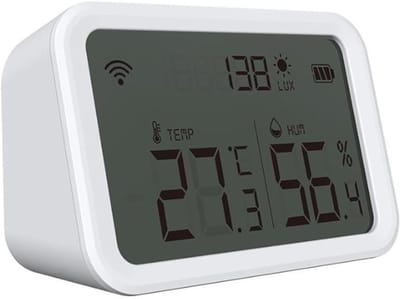 Slimme Sensor - Temperatuur Vochtigheid - Binnenklimaat Monitoren - Met Lux Detector - 84x55x32mm - Wit
