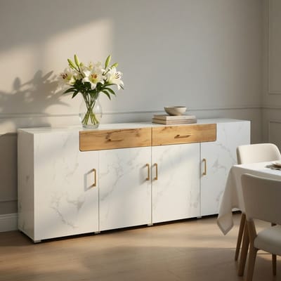 Komhtom - Sideboard keukenkast en opbergkast - dressoir met 4 deuren en 2 lades - buffetkasten - 208 x 39,5 x 80 cm