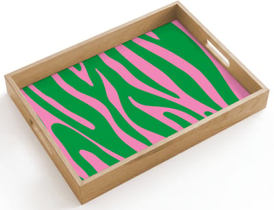 Dienblad hout 40x30 cm - Schootdienblad - Zebraprint - Roze - Groen - Dierenprint - Kleurrijk - Borrelplank rechthoek - Plateau dienbladen