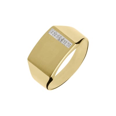 Lucardi Heren 14 Karaat gouden zegelring met diamant 0,005ct - Ring - 14 Karaat Goud - Goud - 20 / 63 mm