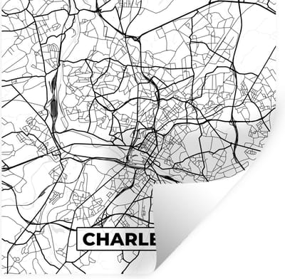 Muurstickers - Sticker Folie - Stadskaart – Plattegrond – België – Zwart Wit – Charleroi – Kaart - 100x100 cm - Plakfolie - Muurstickers Kinderkamer - Zelfklevend Behang XXL - Zelfklevend behangpapier - Stickerfolie