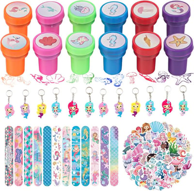 Zeemeermin Feestartikelen Set (86 Delen) met Stempels, Sleutelhangers, & Stickers - Kinderfeest Cadeautjes