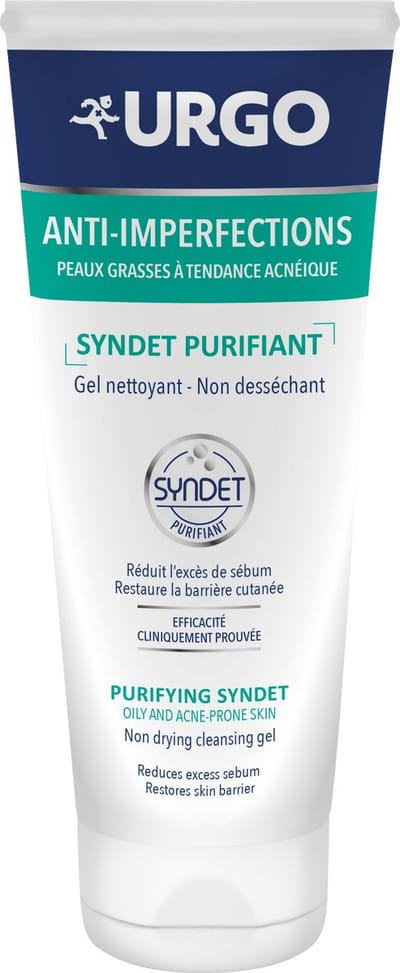 URGO Syndet Purifiant - Zeepvrije reinigingsgel voor het gezicht tegen puistjes en acne - Voor de vette huid - Met hamamelis en aloë vera - 97,4% natuurlijk - 200 ml