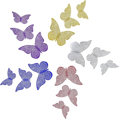 Dailygoods- Vlinderstickers 3D - Zelfklevende Muurdecoratie - Verwijderbaar - 5 Kleuren - 150 Stuks - 3 Maten