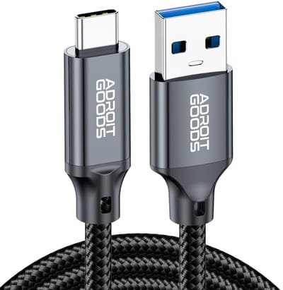 AdroitGoods USB-A naar USB-C 3.2 Gen2 10Gbps Data- & Snellaadkabel – 60W PD Snelladen, Gevlochten Nylon + Aluminium Behuizing - (CarPlay Ondersteuning) 0,5m