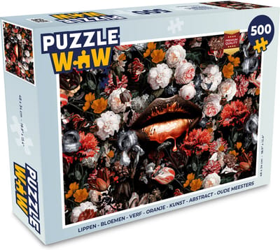 Puzzel Lippen - Bloemen - Verf - Oranje - Kunst - Abstract - Oude meesters - Legpuzzel - Puzzel 500 stukjes
