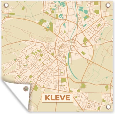 Tuin poster Kleve - Vintage - Kaart - Stadskaart - Plattegrond - 200x200 cm - Tuindoek