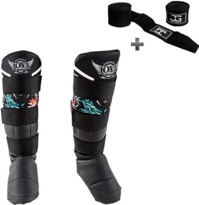 Joyagear Dames Tropical Scheenbeschermers – Kickboksen/Muay Thai/MMA – Maat S – Ergonomische pasvorm, schokabsorberende padding – Inclusief Bandage