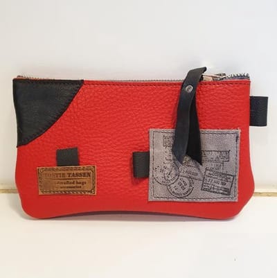 Toetie & Zo Handgemaakte leren Etui Patchwork Rood - Telefoontas - Makeuptas - Toilettas - Pennenetui - Medicijntasje - Leder