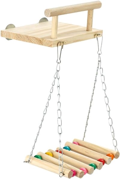 Vogelzitstokken kooispeelgoed, papegaai houten platform, oefenstandaards met houten schommel, reuzenrad kauwen voor parkiet Conure Valkparkiet Budgies Kolibrie