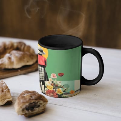 Magische Mok - Foto op Warmte Mokken - Koffiemok - Retro - Meisje - Kat - Zon - Magic Mok - Beker - 350 ML - Theemok