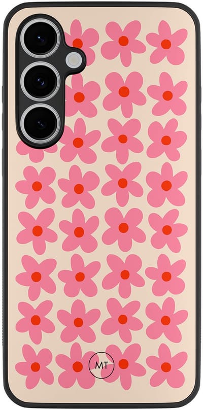 Hoesje geschikt voor Samsung Galaxy S24 FE - Retro Blooms - TPU Hard Case Backcover - Roze - Mooie Telefoonhoesjes