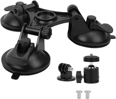 Allecto Plus - Houder voor Autocamera met Drievoudige Zuignap en 360 ° Rotatiekogelkop - Handige Zuignap voor Actiecamera - Bevestiging voor fotoapparatuur met drievoudige zuignap - Sterke zuignap met 3 houders.
