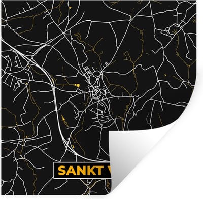 Muurstickers - Sticker Folie - Sankt Vith - Goud - Plattegrond - Stadskaart - Kaart - 100x100 cm - Plakfolie - Muurstickers Kinderkamer - Zelfklevend Behang XXL - Zelfklevend behangpapier - Stickerfolie