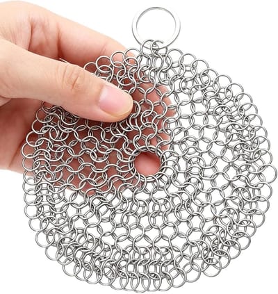 Kettingpantser Scrubber - Gietijzer Schraper - Kookgerei Reinigen - Gewichtaanpassend Ontwerp - 10x10cm - Zilver