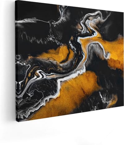 Artaza Canvas Schilderij Abstracte Kunst - 50x40 cm - Muurdecoratie Woonkamer - Wanddecoratie Goud - Kamer Accessoires