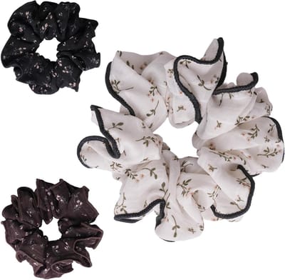 Set van 3 bloemenchiffon haarelastiekjes, comfortabele scrunchies voor dik en lang haar, ideaal voor paardenstaarten en vlechten