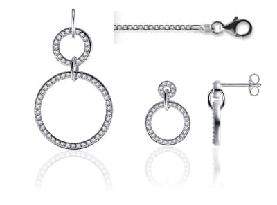 Schitterende SET : Zilveren Halsketting + Oorbellen met Zirkonia's Rondjes | Geschenk | Sieradenset